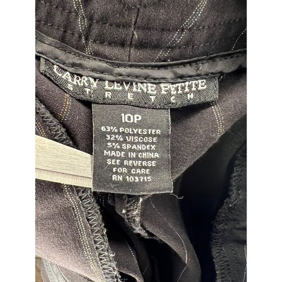 Larry Levine petite stretch 10 P black pinstripe snap straps at pockets, wide le - Picture 9 of 10